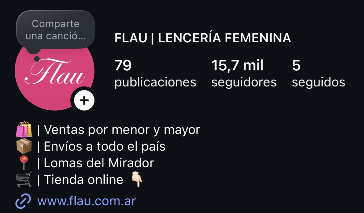 Perfil de Instagram de Flau Lencería