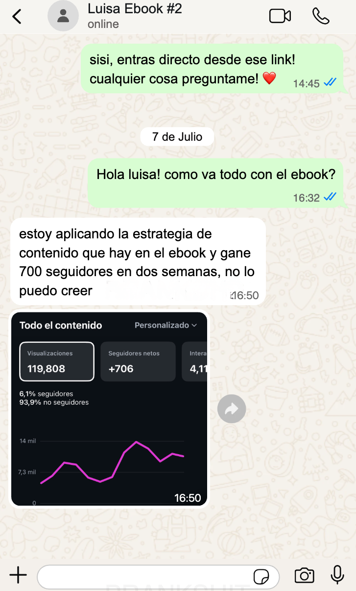 Chat de WhatsApp con Luisa — +700 seguidores en 2 semanas