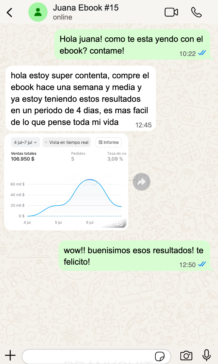 Chat de WhatsApp con Juana — resultados en 4 días