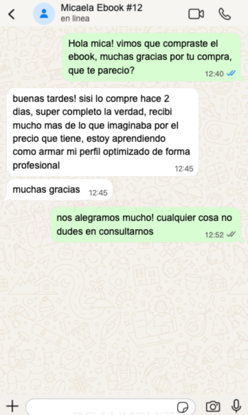 Chat de WhatsApp con Micaela — perfil profesional